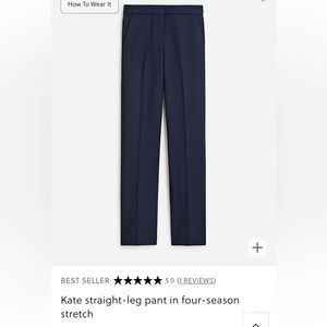 J.crew Kate straight leg pants in four season stretch size 0 NWT Navy